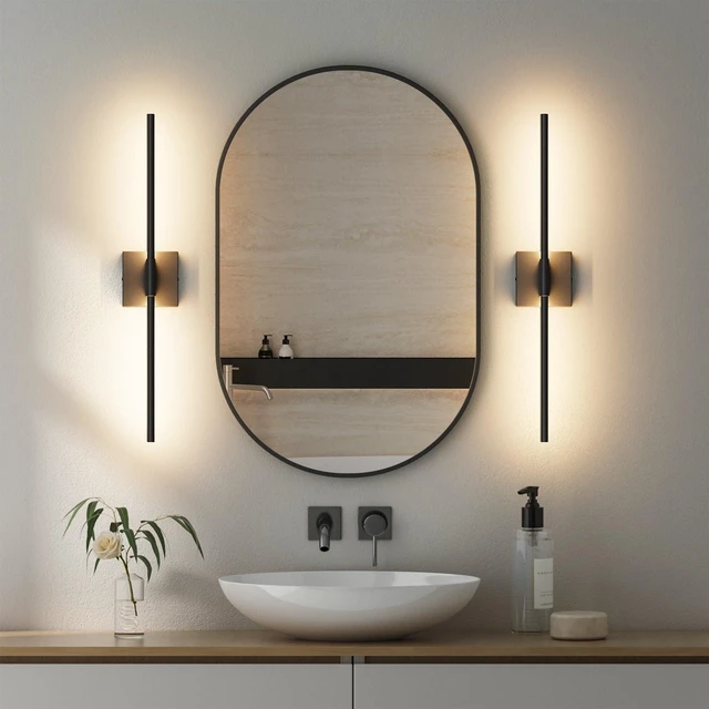 Alt view image 4 of 14 - Coinmit 28In Hardwired Black Wall Sconce Modern Vantiy Light LED Bathroom Light Fixtures Over Mirror 3000K 360° Rotatable Bathroom Sconce