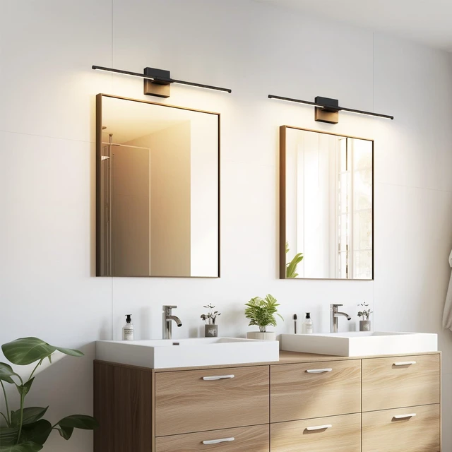 Alt view image 5 of 14 - Coinmit 28In Hardwired Black Wall Sconce Modern Vantiy Light LED Bathroom Light Fixtures Over Mirror 3000K 360° Rotatable Bathroom Sconce