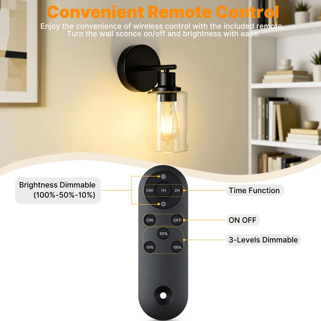 Alt view image 7 of 11 - MATAMEYE Battery Operated Wall Sconce Set of 2, Rechargeable Wall Lights | Black Wireless Wall Mount Lights 3200K Bulbs, Touch & Remote Control, Clear Glass, Cordless Dimmable Indoor Lamp for Bedroom