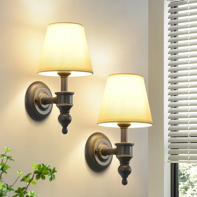 Main image of Smeike Wall Sconces Set of 2, Modern Wall Lamps for Bedroom, Sconces Wall Light Fixture with Beige Fabric Shade, Indoor Wall Mounted Lamps for Living Room Hallway Kitchen, ORB Finish