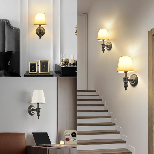 Alt view image 3 of 14 - Smeike Wall Sconces Set of 2, Modern Wall Lamps for Bedroom, Sconces Wall Light Fixture with Beige Fabric Shade, Indoor Wall Mounted Lamps for Living Room Hallway Kitchen, ORB Finish