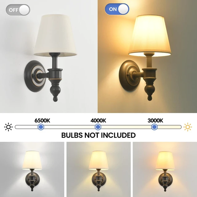 Alt view image 4 of 14 - Smeike Wall Sconces Set of 2, Modern Wall Lamps for Bedroom, Sconces Wall Light Fixture with Beige Fabric Shade, Indoor Wall Mounted Lamps for Living Room Hallway Kitchen, ORB Finish