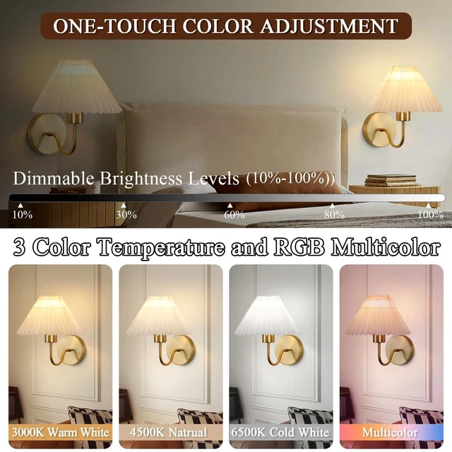 Alt view image 3 of 8 - ADISUN Wall Sconces Sets of 2 RGB Battery Operated Wall Sconces for Bedroom Dresser Classic Golden Wall Lamp with Remote for Living Room Bathroom Dining Room Corridor Staircase (2 Bulbs Included)
