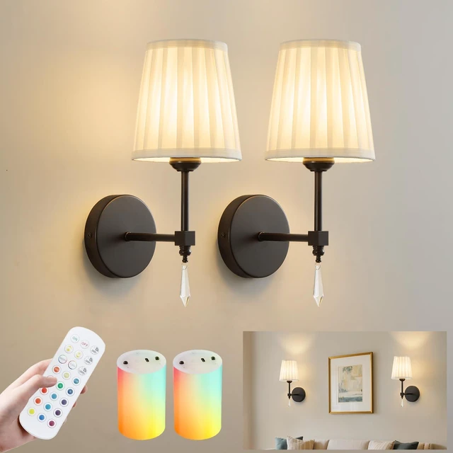 Main image of Black Battery Operated Wall Sconce,10000 Mah Rechargeable Wall Sconces set of 2 With Remote,3CCT and 12 RGB Sconces Battery Operated Dimmable,Fabric Sconces Wall Decor Set of 2 for Bedroom,Living Room
