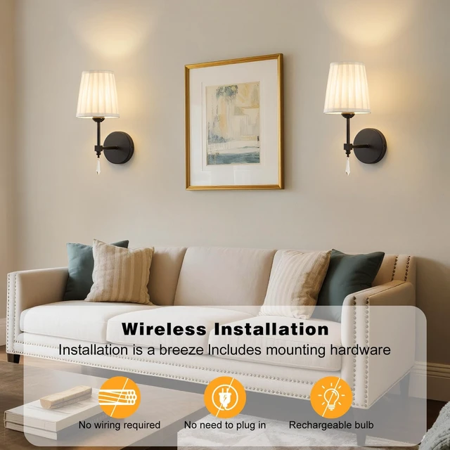 Alt view image 7 of 7 - Black Battery Operated Wall Sconce,10000 Mah Rechargeable Wall Sconces set of 2 With Remote,3CCT and 12 RGB Sconces Battery Operated Dimmable,Fabric Sconces Wall Decor Set of 2 for Bedroom,Living Room
