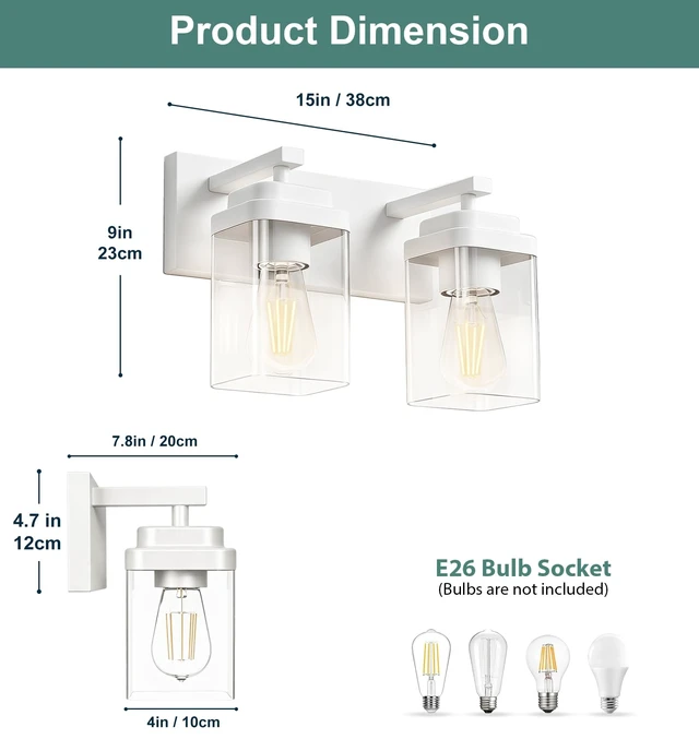 Alt view image 4 of 7 - LKHF White Bathroom Light Fixtures, 2 Lights Bathroom Lighting Fixtures Over Mirror, Square Design & Rectangle Large Backplate, Modern Vanity Lighting Fixtures, for Bathroom/Living Room/Bedroom