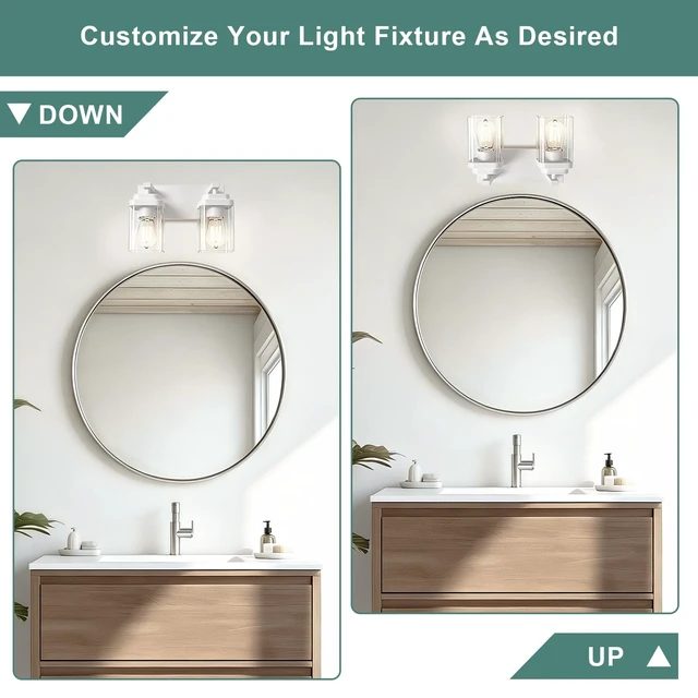 Alt view image 6 of 7 - LKHF White Bathroom Light Fixtures, 2 Lights Bathroom Lighting Fixtures Over Mirror, Square Design & Rectangle Large Backplate, Modern Vanity Lighting Fixtures, for Bathroom/Living Room/Bedroom