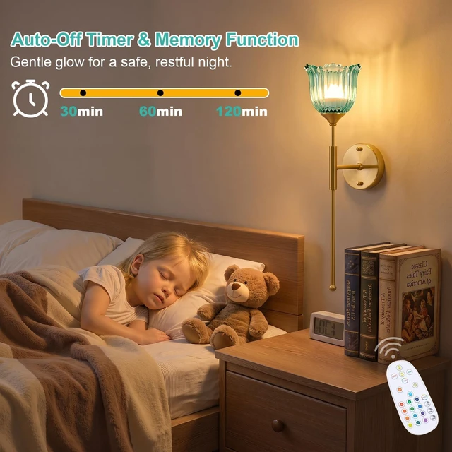 Alt view image 7 of 7 - Vintage Battery Operated Wall Sconce Set of 2 (Blue, Long Arm) | Wireless, Magnetic Rechargeable Bulb, Remote, Timer, Dimmable, 3 Color Temperatures, 12 RGB, Bedroom, Living Room, Hallway