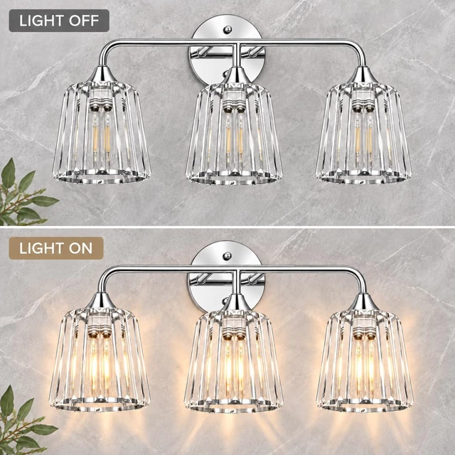 Alt view image 6 of 14 - Lxybcce 3-Light Bathroom Vanity Light Fixture, 19.7-in Chrome Wall Light with Clear Glass Crystal Shade, Modern Bathroom Light Over Mirror, Easy Installation & Dimmable Lighting, E26 Bulb