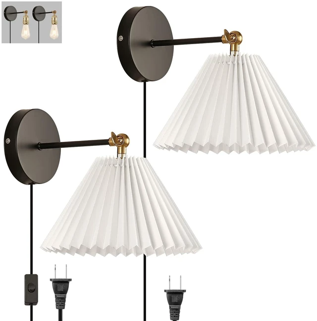 Main image of Wall Sconce Plug in, white Plug in Wall Light Set of 2 Fixtures,Wall Lamp with Plug in Cord and On/Off Switch,, Adjustable Industrial Vintage E26 Wall Sconce for Reading Bedroom Hallway Living Room