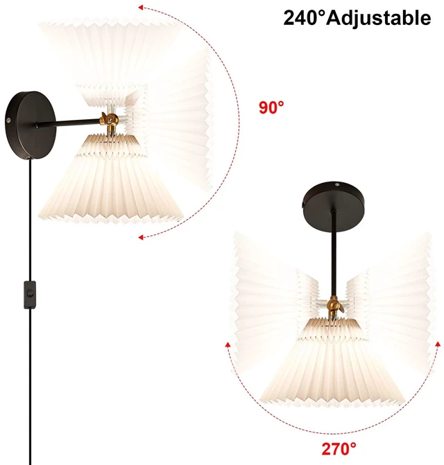 Alt view image 5 of 7 - Wall Sconce Plug in, white Plug in Wall Light Set of 2 Fixtures,Wall Lamp with Plug in Cord and On/Off Switch,, Adjustable Industrial Vintage E26 Wall Sconce for Reading Bedroom Hallway Living Room
