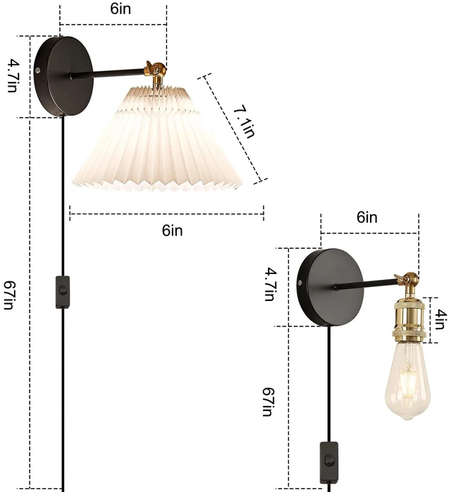 Alt view image 4 of 7 - Wall Sconce Plug in, white Plug in Wall Light Set of 2 Fixtures,Wall Lamp with Plug in Cord and On/Off Switch,, Adjustable Industrial Vintage E26 Wall Sconce for Reading Bedroom Hallway Living Room