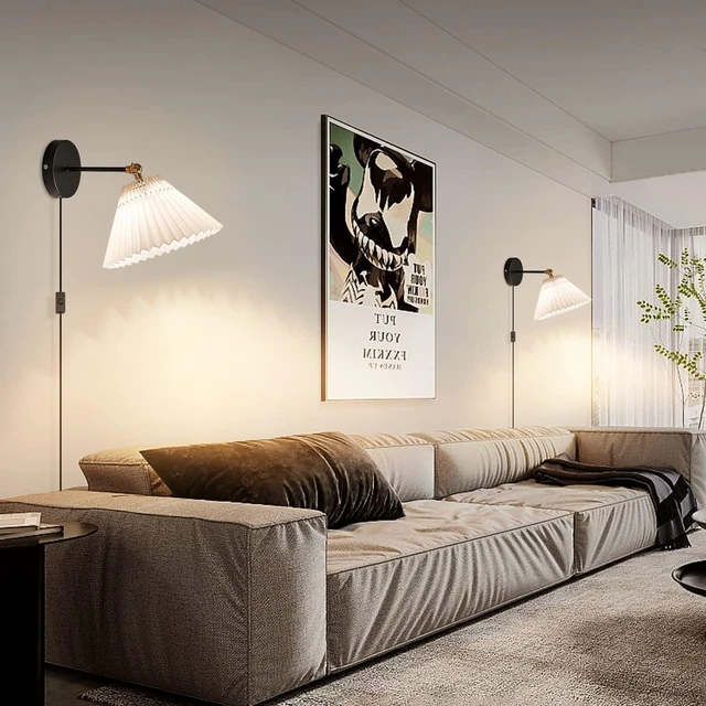 Alt view image 6 of 7 - Wall Sconce Plug in, white Plug in Wall Light Set of 2 Fixtures,Wall Lamp with Plug in Cord and On/Off Switch,, Adjustable Industrial Vintage E26 Wall Sconce for Reading Bedroom Hallway Living Room