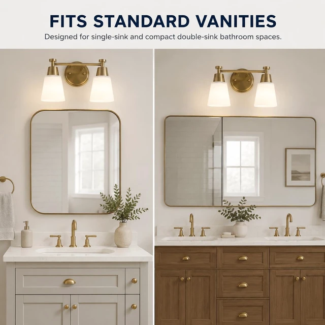 Alt view image 7 of 7 - SENKERFAN 2-Light Bathroom Vanity Light, Gold Finish with Milk Glass Shades, Over Mirror, for Bathroom Vanity