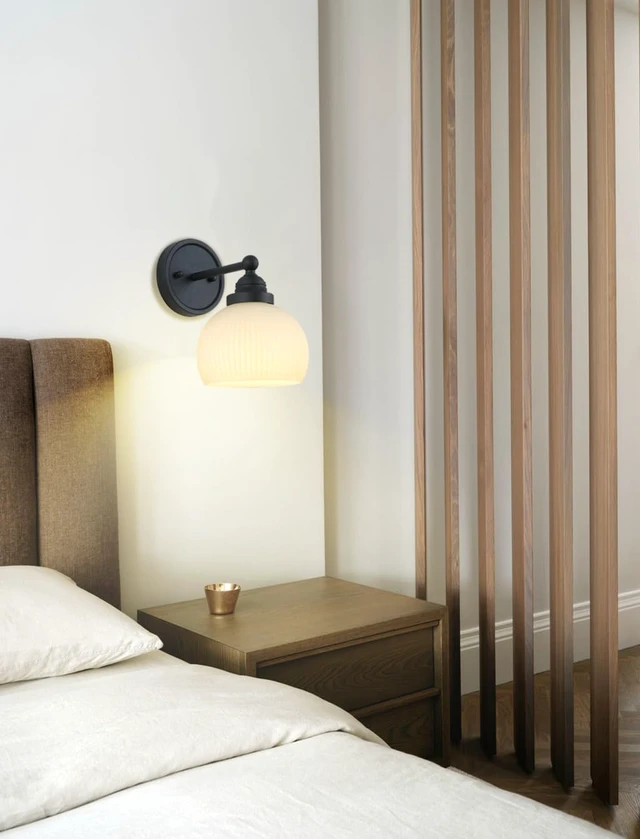 Alt view image 2 of 7 - HEQIQEH Vintage Rechargeable Battery Operated Sconce Wall Lighting with Remote Control, Dimmable Ribbed White Glass Shade Wall Mounted Lamp Fixture for Bedroom Vanity Bathroom Living Room