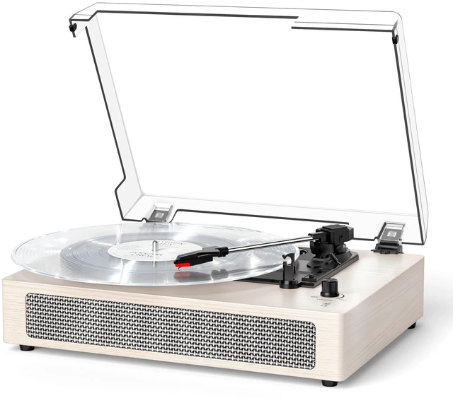 Main image of Vinyl Record Player Vintage 3-Speed Bluetooth Turntable with Belt-Drive | Built-in Stereo Speakers, RCA Output, AUX in, Auto Stop,Oak LP Player