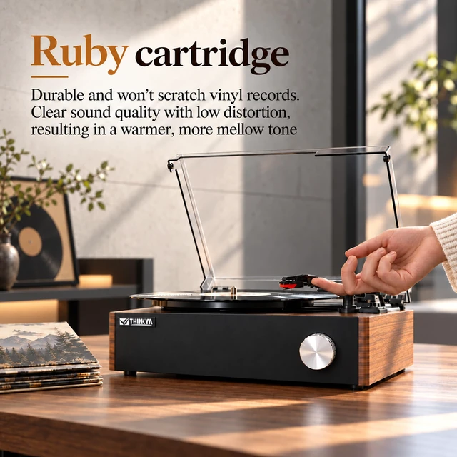 Alt view image 4 of 7 - THINKYA Vinyl Record Player with Speakers, Bluetooth Vintage Turntables | RP-T01 2.0 All-in-one 3-Speed BT Turntable, Plays 7/10/12" Records, 33/45/78 RPM, Belt-Driven, Auto-Stop & RCA Output