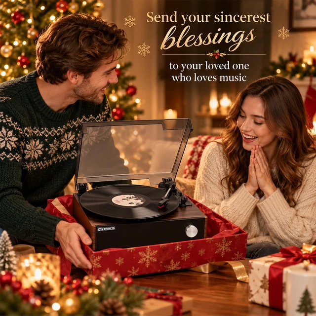 Alt view image 7 of 7 - THINKYA Vinyl Record Player with Speakers, Bluetooth Vintage Turntables | RP-T01 2.0 All-in-one 3-Speed BT Turntable, Plays 7/10/12" Records, 33/45/78 RPM, Belt-Driven, Auto-Stop & RCA Output