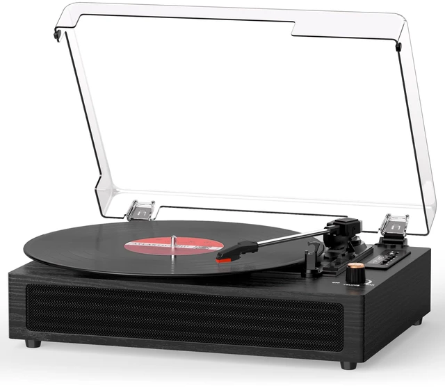 Main image of Bluetooth Turntable Vinyl Record Player, 3-Speed Record Player with Built-in Speakers,USB Recording, AUX in Auto Stop, Belt-Drive LP Player Black