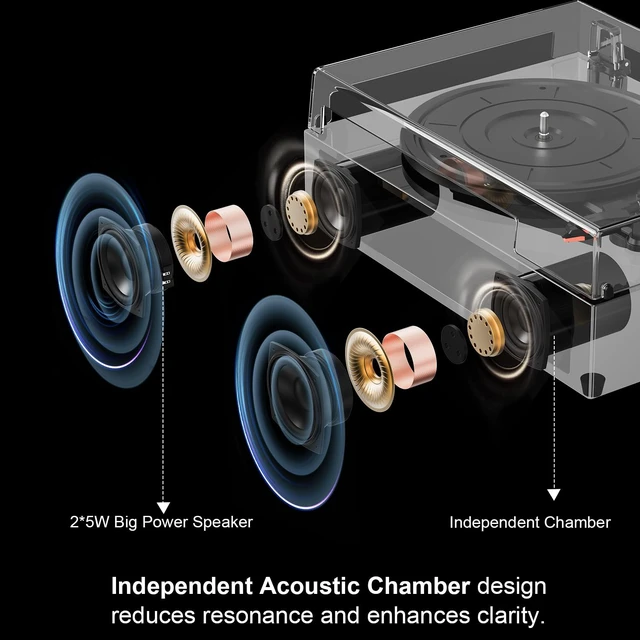 Alt view image 4 of 7 - Bluetooth Turntable Vinyl Record Player, 3-Speed Record Player with Built-in Speakers,USB Recording, AUX in Auto Stop, Belt-Drive LP Player Black