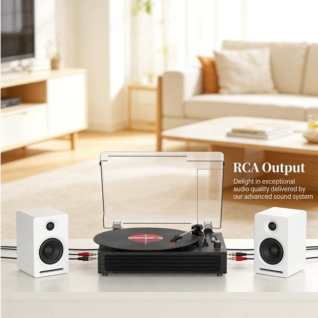 Alt view image 7 of 7 - Bluetooth Turntable Vinyl Record Player, 3-Speed Record Player with Built-in Speakers,USB Recording, AUX in Auto Stop, Belt-Drive LP Player Black