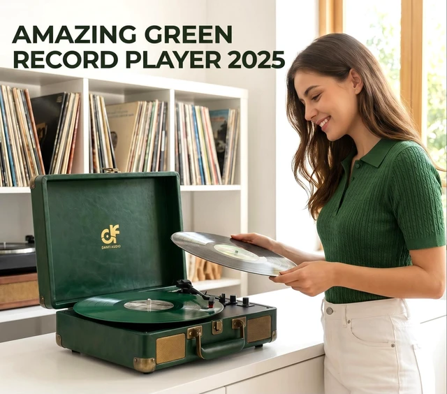 Alt view image 3 of 7 - Vintage Green Suitcase Record Player - 33,45& 78 RPM Speed Turntable with Bluetooth, USB Recording, MP3 Converter, Speakers, Emerald Green