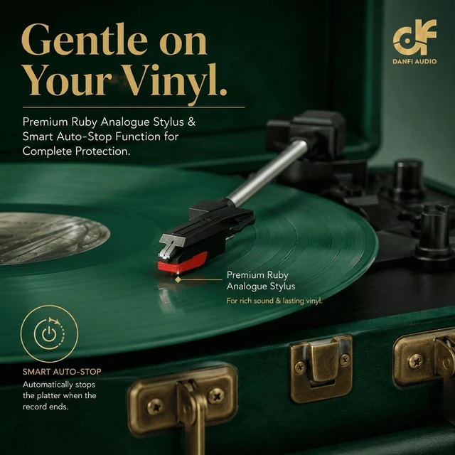 Alt view image 6 of 7 - Vintage Green Suitcase Record Player - 33,45& 78 RPM Speed Turntable with Bluetooth, USB Recording, MP3 Converter, Speakers, Emerald Green