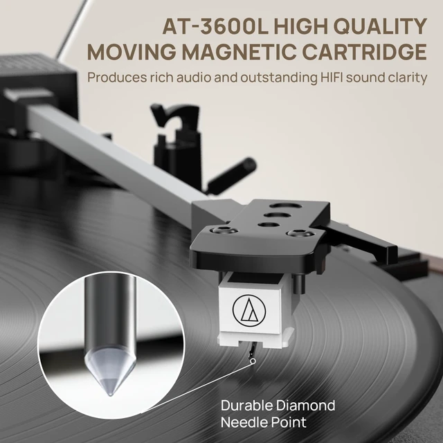 Alt view image 2 of 7 - Vinyl Record Player Bluetooth Wireless Turntable with Built-in Speakers and 3 Speed Belt-Driven Vintage Phonograph Record Player with Magnetic Cartridge, RCA Out, Aux in, Headphone Jack (Brown)