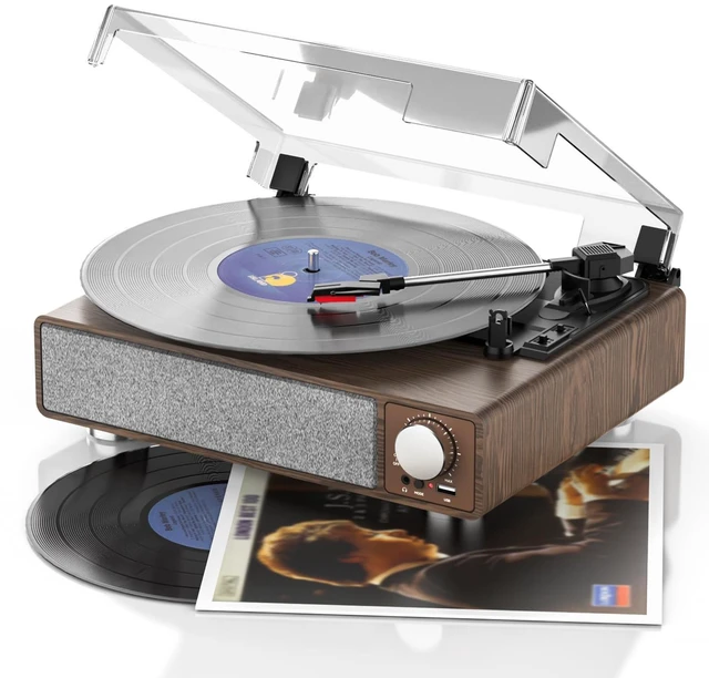 Main image of NEWERPOINT Record Player with Speakers, Vinyl Record Player Turntable | 3-Speed, Built-in Speakers, Bluetooth Transmitter, Auto Stop, RCA Output, USB & Headphone Jacks, Vintage Wooden Design