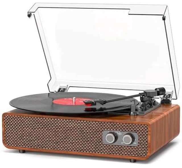 Main image of Vinyl Record Player with Bluetooth, Vintage 3 Speed Turntable Light Brown | Belt-Drive Turntable LP Player with Upgraded Speakers, Sound Cavity & Balanced Counterweight, RCA Output, Aux-in