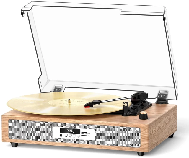 Main image of VICTRESS Bluetooth Record Player, USB/TF Recording Turntable, Light Oak | Vinyl Player with Dual Speakers in Independent Chambers, 3 Speeds, Auto Stop, 5 EQ Modes, LED Display, AUX/RCA, Home Decor