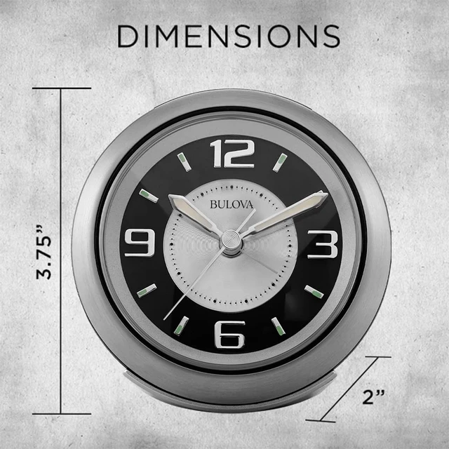 Alt view image 2 of 4 - Bulova - 3.75" W x 3.75" H B5027 Lite Night Alarm Clock | Brushed Silver-Tone Case | Illuminated Dial | Luminous Hands | Quiet Sweep | Snooze Function