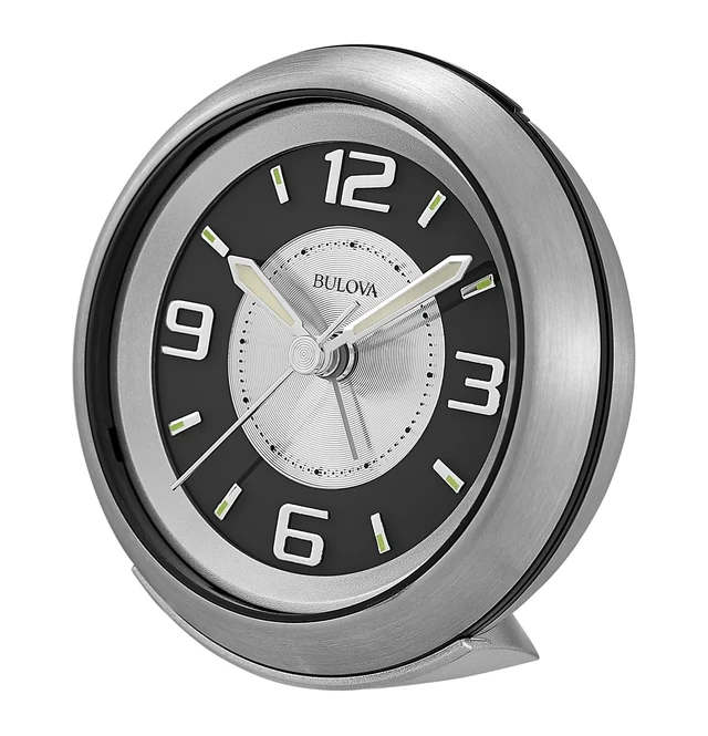 Alt view image 3 of 4 - Bulova - 3.75" W x 3.75" H B5027 Lite Night Alarm Clock | Brushed Silver-Tone Case | Illuminated Dial | Luminous Hands | Quiet Sweep | Snooze Function