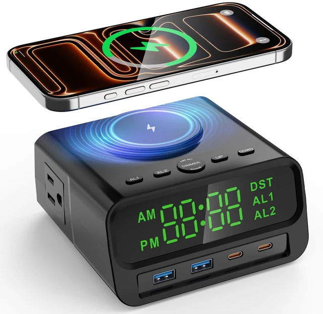 Main image of XBA Digital Alarm Clock with 15W Magsafe Wireless Charging for Bedroom | Dual Alarms with Snooze, 4-Level Display Dimmer, 12/24H Time Format, Clean Nightstand Setup, bedroom/desk/guest room
