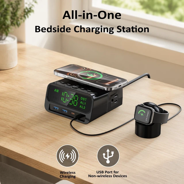 Alt view image 4 of 7 - XBA Digital Alarm Clock with 15W Magsafe Wireless Charging for Bedroom | Dual Alarms with Snooze, 4-Level Display Dimmer, 12/24H Time Format, Clean Nightstand Setup, bedroom/desk/guest room