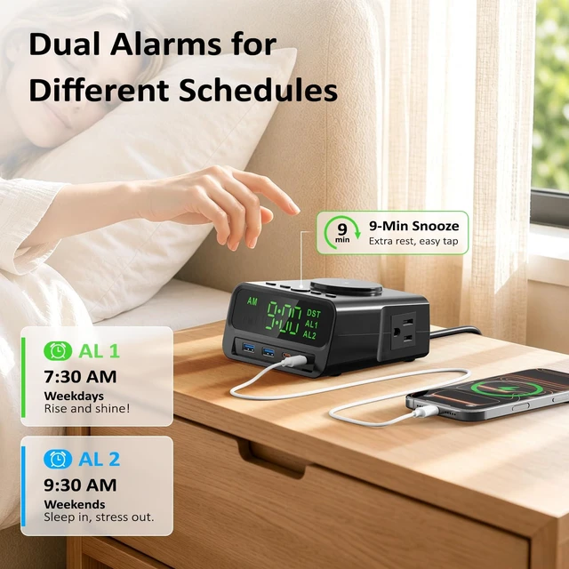 Alt view image 5 of 7 - XBA Digital Alarm Clock with 15W Magsafe Wireless Charging for Bedroom | Dual Alarms with Snooze, 4-Level Display Dimmer, 12/24H Time Format, Clean Nightstand Setup, bedroom/desk/guest room
