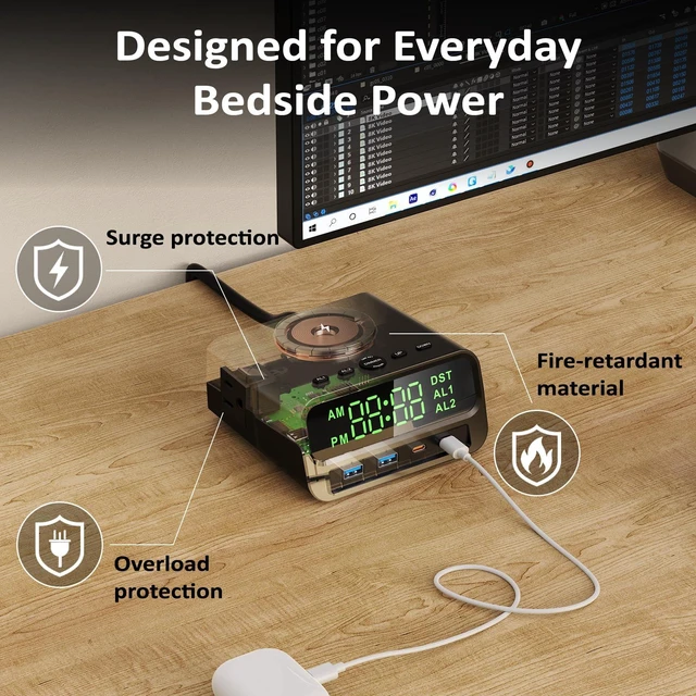 Alt view image 6 of 7 - XBA Digital Alarm Clock with 15W Magsafe Wireless Charging for Bedroom | Dual Alarms with Snooze, 4-Level Display Dimmer, 12/24H Time Format, Clean Nightstand Setup, bedroom/desk/guest room