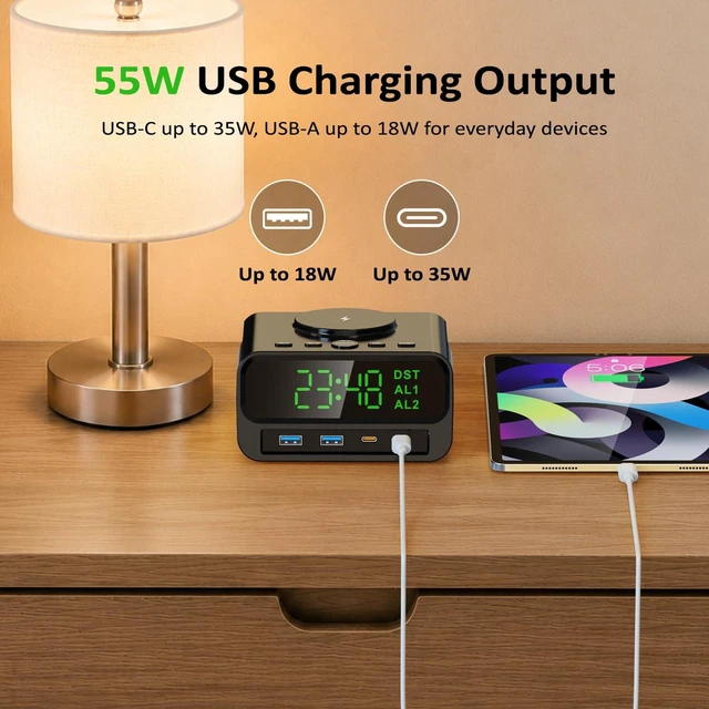 Alt view image 7 of 7 - XBA Digital Alarm Clock with 15W Magsafe Wireless Charging for Bedroom | Dual Alarms with Snooze, 4-Level Display Dimmer, 12/24H Time Format, Clean Nightstand Setup, bedroom/desk/guest room