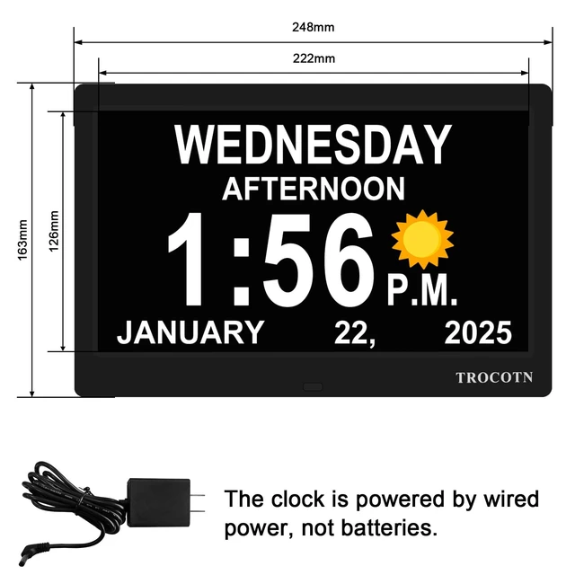 Alt view image 2 of 7 - TROCOTN Dementia Clocks, Large Display Calendar Alarm Clock with Auto DST for Seniors, 5 Display Modes Large Font Digital Clock with Custom Alarms Day Date Clocks. (10 Inch Black)