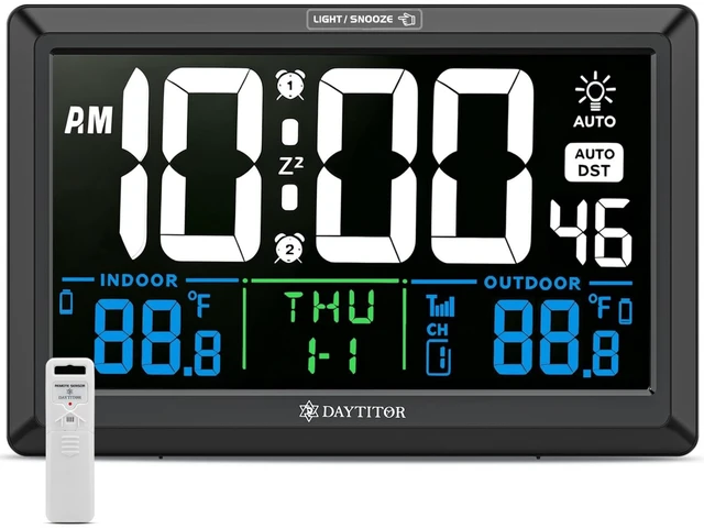 Main image of Digital Wall Alarm Clock with Large Display,Backlight,Indoor/Outdoor Temp | Plug-in Power Wall Clock with Battery Backup, Date, Auto DST, Adjustable Brightless for Elderly Seniors Bedroom Office