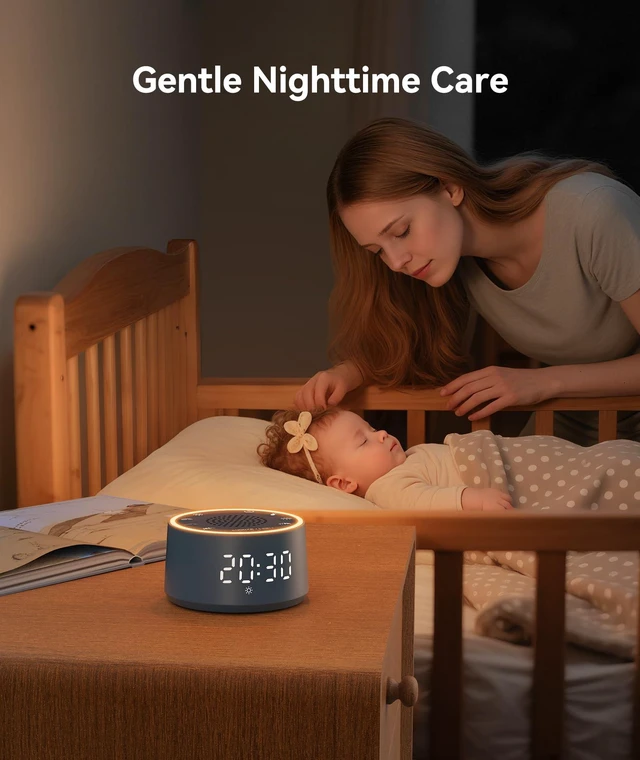 Alt view image 6 of 7 - Dreamegg Sound Machine & Alarm Clock - White Noise Machine with 7 Wake-Up Sounds, 0-100% Dimmable, Night Light, Sound Machine for Sleeping, Office, Home, Travel Essentials Gift, Navy