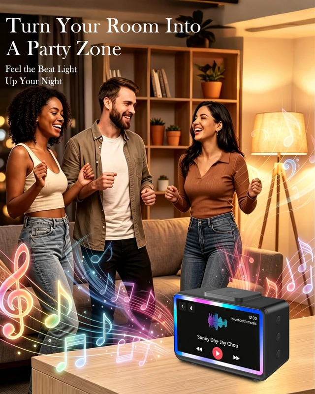 Alt view image 5 of 7 - AI Smart Touch Display, Digital Alarm Clock with Wireless Charging | 10 in 1 Bluetooth Speaker with AI Conversation, RGB Light, Digital Photo Frame, Weather, 4.5 Display for Bedroom Living Room