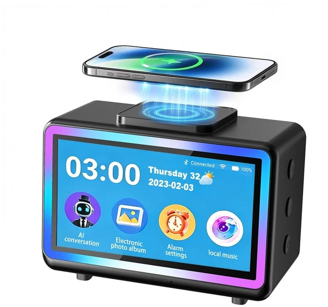 Main image of AI Smart Touch Display, Digital Alarm Clock with Wireless Charging | 10 in 1 Bluetooth Speaker with AI Conversation, RGB Light, Digital Photo Frame, Weather, 4.5 Display for Bedroom Living Room