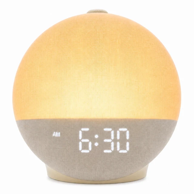Main image of Alarm Clock Wake Up Light, White Noise Machine with 30 Sleep Sounds | 0100% Dimmable Display, No App Required, 12-Color Night Light, 15180 Min Sleep Timer, Bluetooth Speaker, Soft Fabric Design