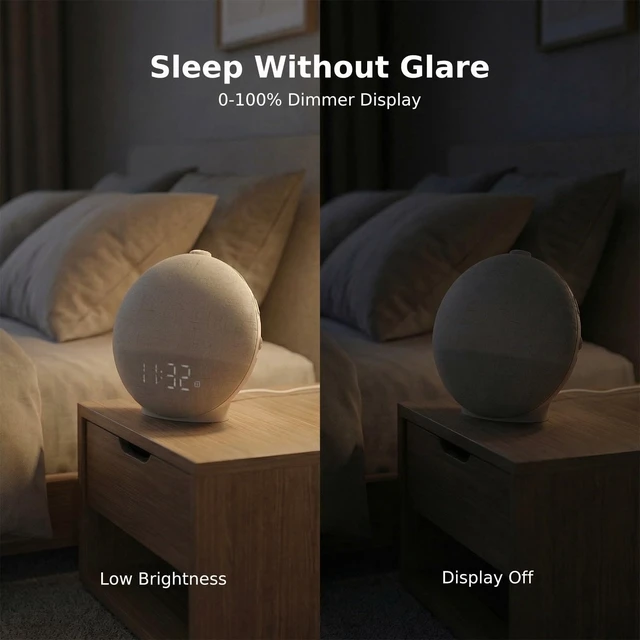 Alt view image 6 of 7 - Alarm Clock Wake Up Light, White Noise Machine with 30 Sleep Sounds | 0100% Dimmable Display, No App Required, 12-Color Night Light, 15180 Min Sleep Timer, Bluetooth Speaker, Soft Fabric Design