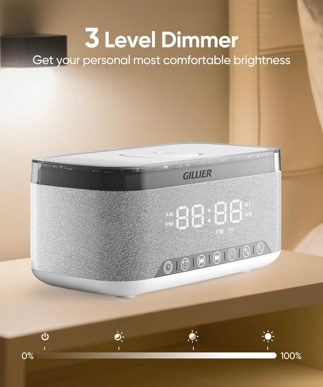 Alt view image 7 of 7 - BAOONG 15W Wireless Charging Alarm Clock with Sound Machine & Speaker, Gray | 15W Fast Charger, 10W Bluetooth Speaker, FM Radio, 12-color Dimmable Night Light, Sleep Timer, Perfect for Bedrooms.