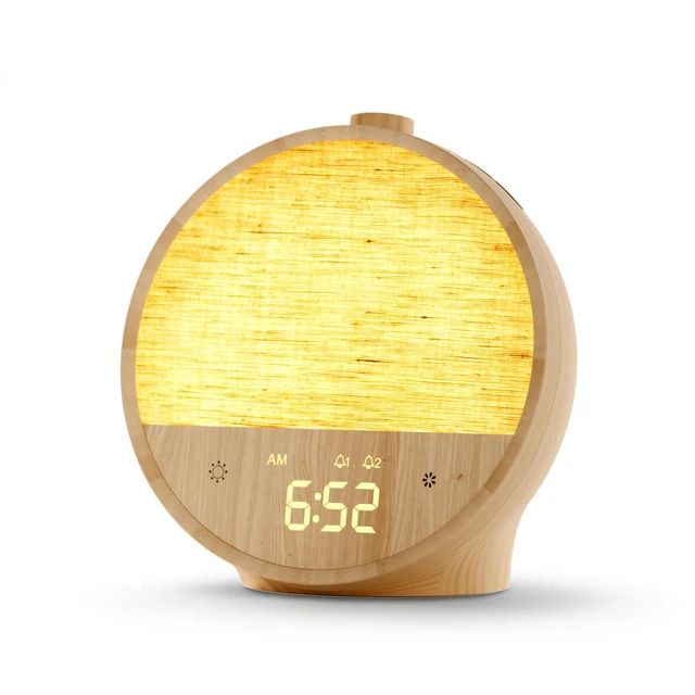 Main image of Vivilumens Sunrise Alarm Clock and Sleep Sound Machine for Bedroom | 15mins Sunrise Simulation, 10 Natural Sounds, Dual Alarms, 8 RGB Night Lights, Dimmable Digital Clocks, Wood Grain