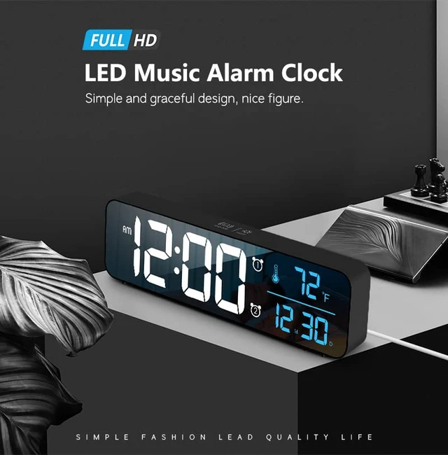 Alt view image 2 of 7 - Abovsare Digital Clock for Bedroom, Clocks for Living Room Decor, Desk Table Clock, Alarm Clock Large Display with Date Week Temperature, Automatic Brightness Dimmer, Smart Cool Modern (Black Blue)