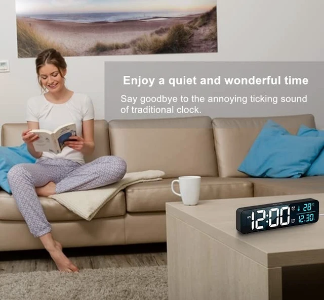 Alt view image 5 of 7 - Abovsare Digital Clock for Bedroom, Clocks for Living Room Decor, Desk Table Clock, Alarm Clock Large Display with Date Week Temperature, Automatic Brightness Dimmer, Smart Cool Modern (Black Blue)