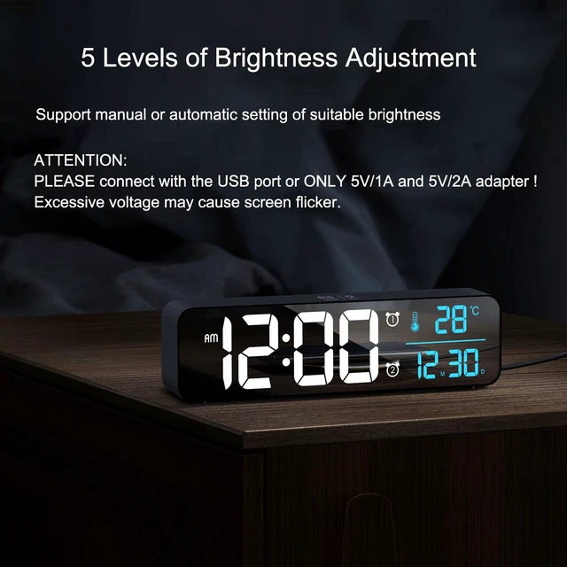 Alt view image 6 of 7 - Abovsare Digital Clock for Bedroom, Clocks for Living Room Decor, Desk Table Clock, Alarm Clock Large Display with Date Week Temperature, Automatic Brightness Dimmer, Smart Cool Modern (Black Blue)